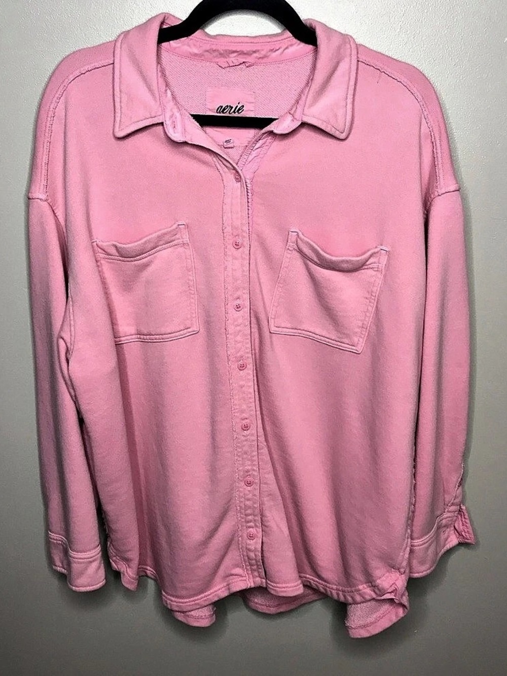 aerie LumberJane Fleece Shirt Pink Button Down Sz Medium